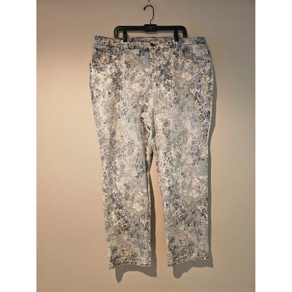 LOGO Lori Goldstein Boyfriend Pants Women 22WT Grey Tan Animal Print Excellent